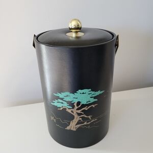 Mcm black leather Couroc ice bucket w/lid